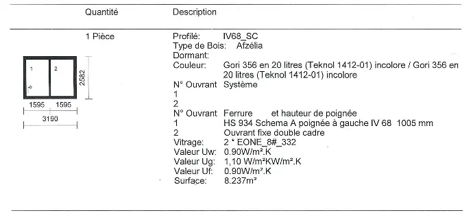 Châssis en bois Afzelia avec coulissant à gauche